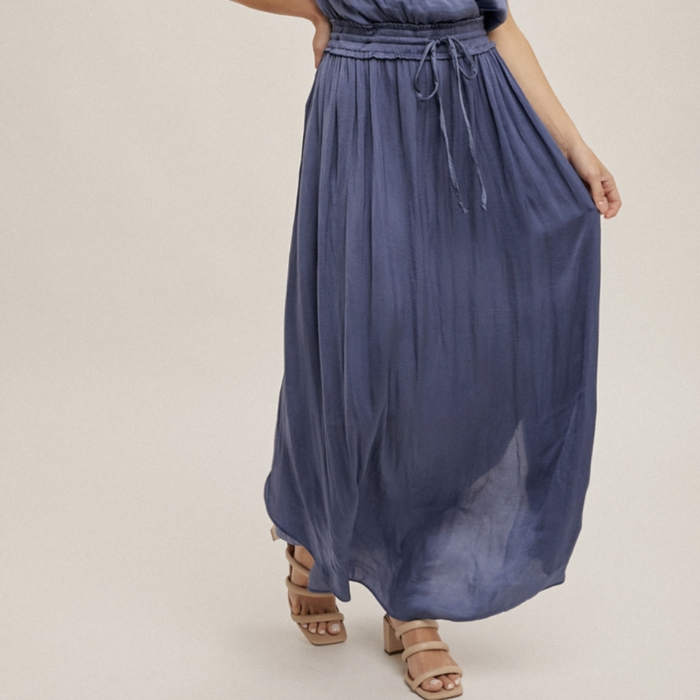 HEM & THREAD dusty blue satin maxi skirt M L